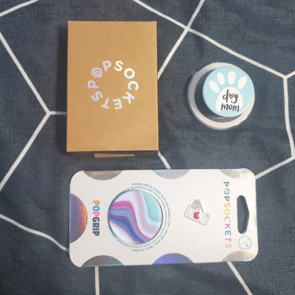 NEW Lot of 2: Popsocket - Blue Dog Mom AND Blue & Purple Swirl
